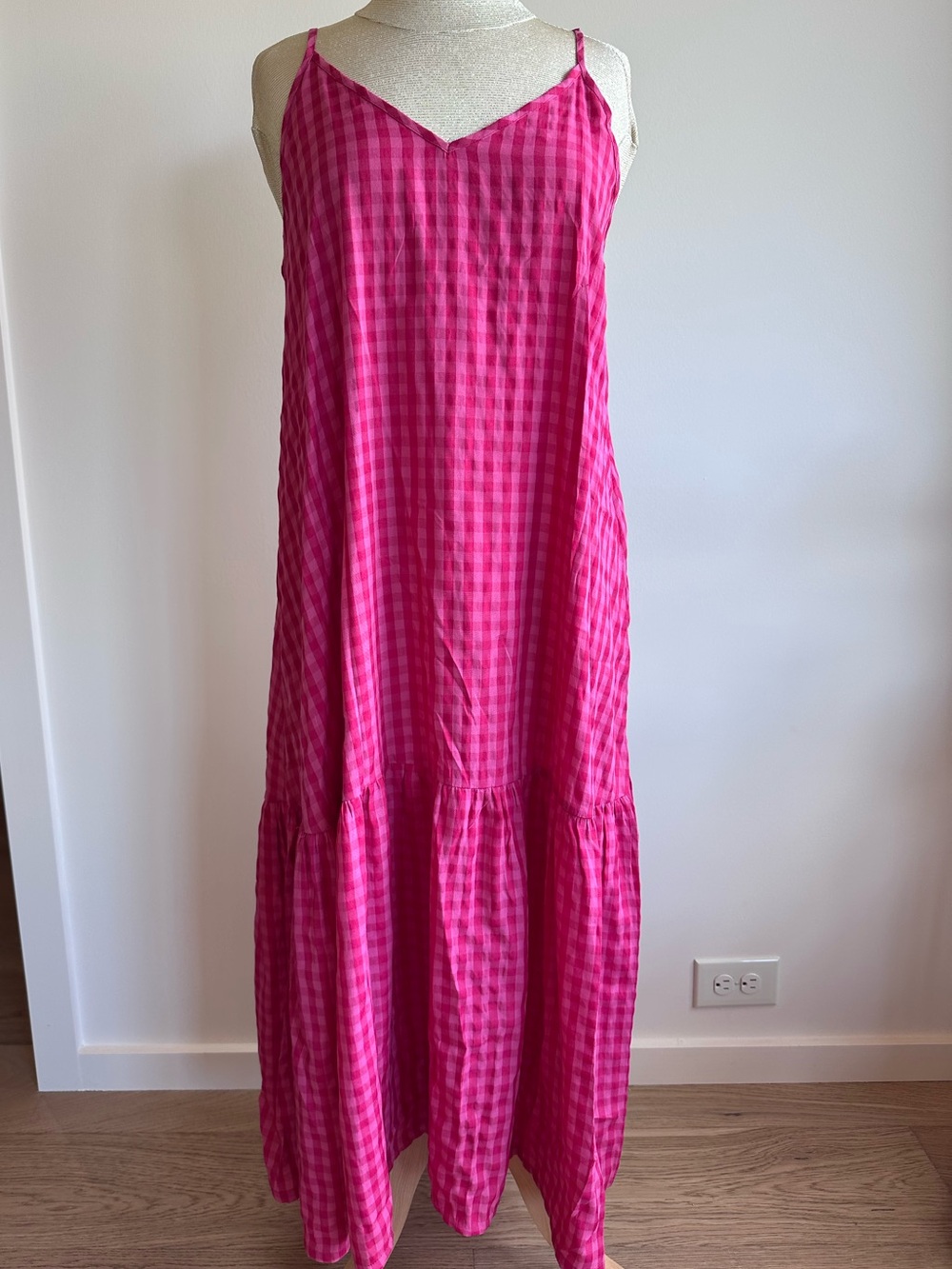 Things Between Bright Pink Gingham Maxi Slip Dress Size Large